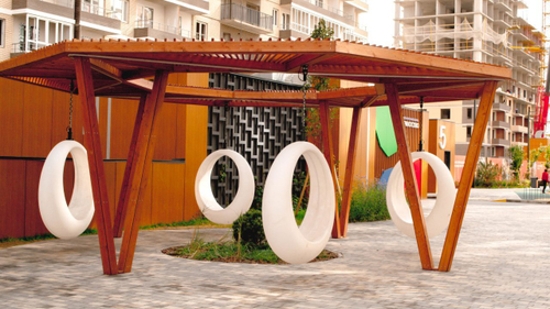 Пергола «Треугольник» круговая со светящимися LED качелями