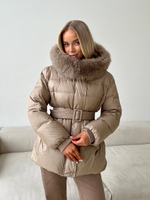 Пуховик Fresh миди с поясом песочный