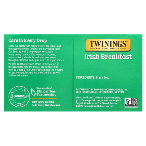 Twinings, Чистый черный чай, ирландский завтрак, 50 чайных пакетиков, 100 г (3,53 унции)