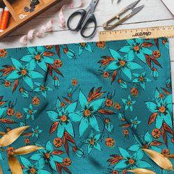 Ткань мембрана цветы пять лепестков на синем