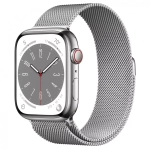 Apple Watch Series 8, 45мм, из стали серебристого цвета, миланский сетчатый браслет
