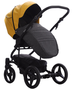 Детская коляска Bebetto Torino 2 в 1 09 серый+желтая кожа черная рама