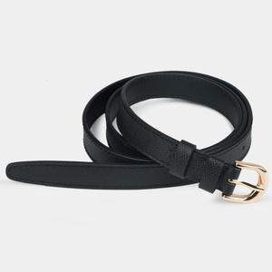 Ремень женский 20 мм из кожи сафьяно, черного цвета