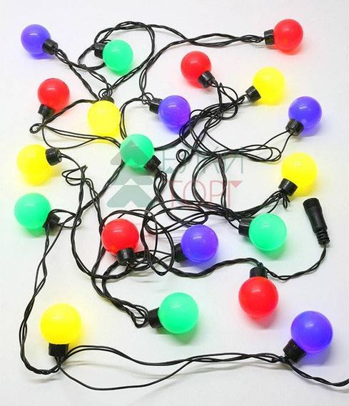 Светодиодная гирлянда Шарики, 5 м., 20 разноцветных LED ламп 40 мм, 220V, черный ПВХ, Beauty Led (HB20-11-2M)