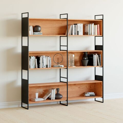 Стеллаж из массива дуба с 3 полками Бьерн 195х35х180 см, с металлом