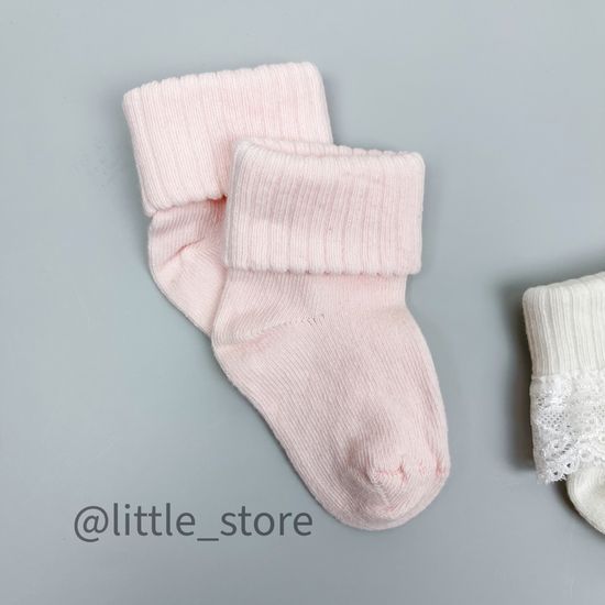 Носочки хлопковые "Бантик и кружево" Розовый/Молочный с кружевом