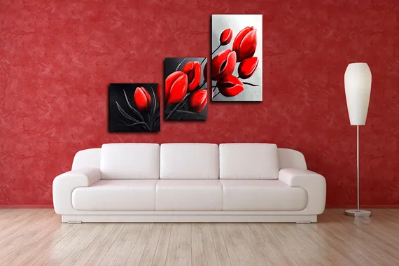 Модульная картина "Красные бутоны"