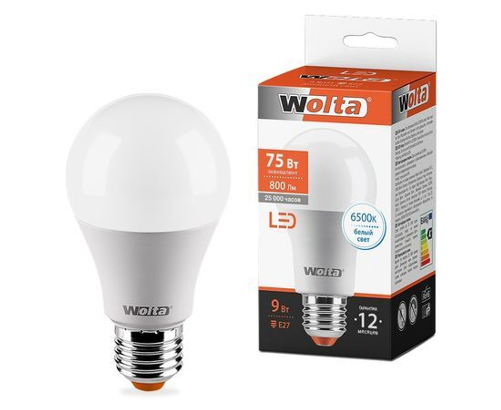 (3 шт.) Светодиодная лампочка Wolta лампа св/д ЛОН A60 E27 9W(800lm) 6500К 6K 120x60 25W60BL9E27