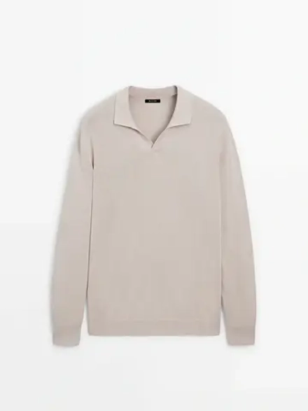 Massimo Dutti Свитер с воротником поло, бежево-розовый