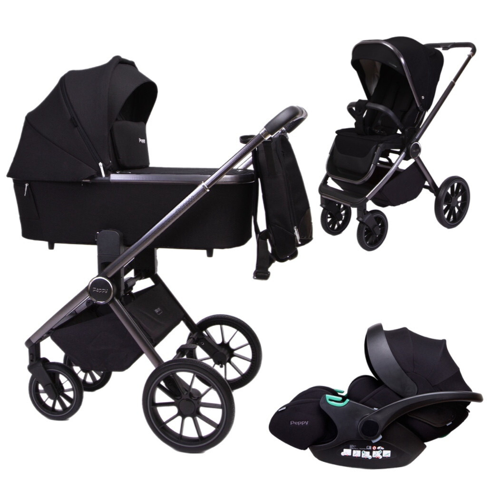 Детская коляска Peppy Monaco GP 3 в 1 с автокреслом Verona Black черный, рама темно-серая