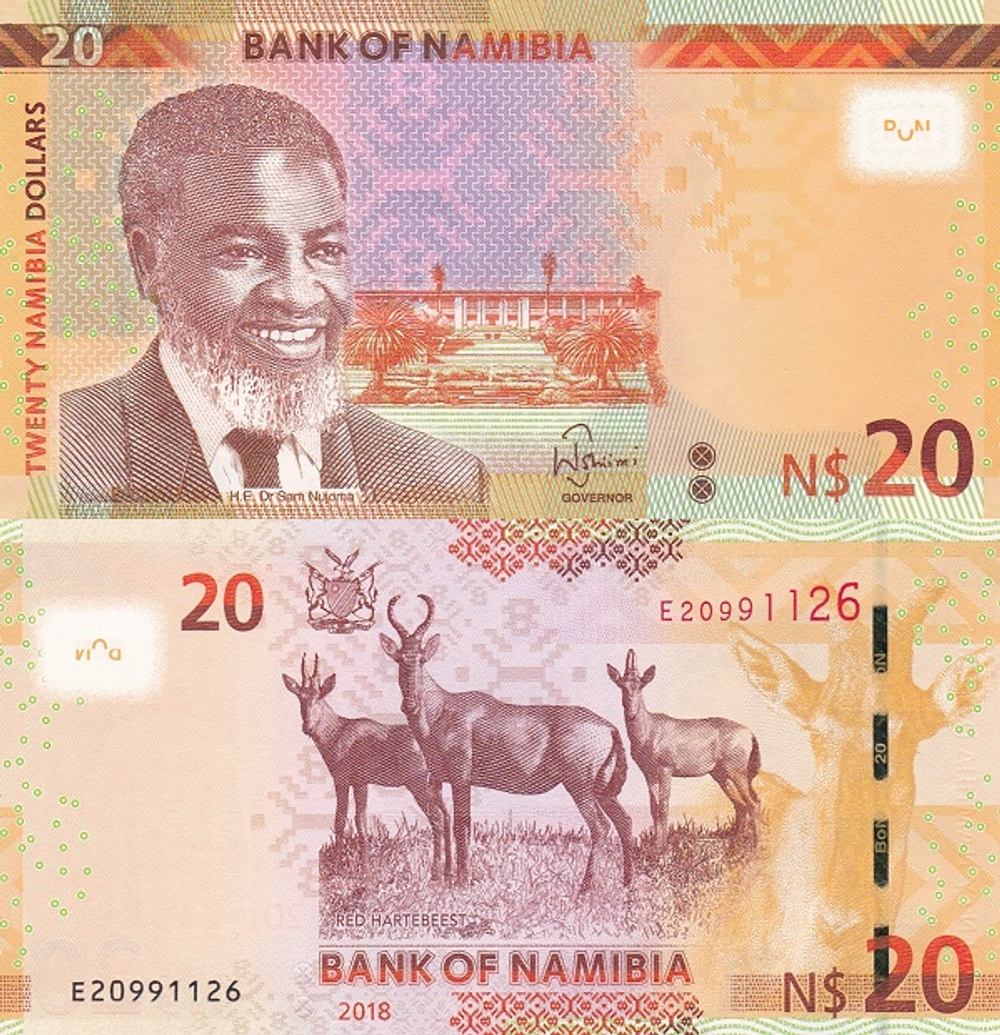 Намибия 20 долларов 2015-2022 Красный Хартебист UNC