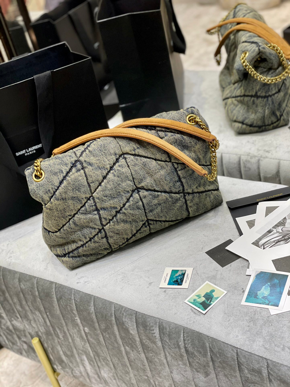 Saint Laurent Loulou Puffer Denim Bag 35 cm