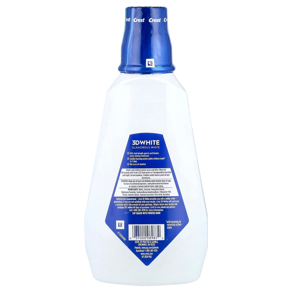 Crest, 3D White, Multi-Care Clean, отбеливающий ополаскиватель для рта, Glamorous White, сияющая мята, 946 мл (32 жидк. унции)