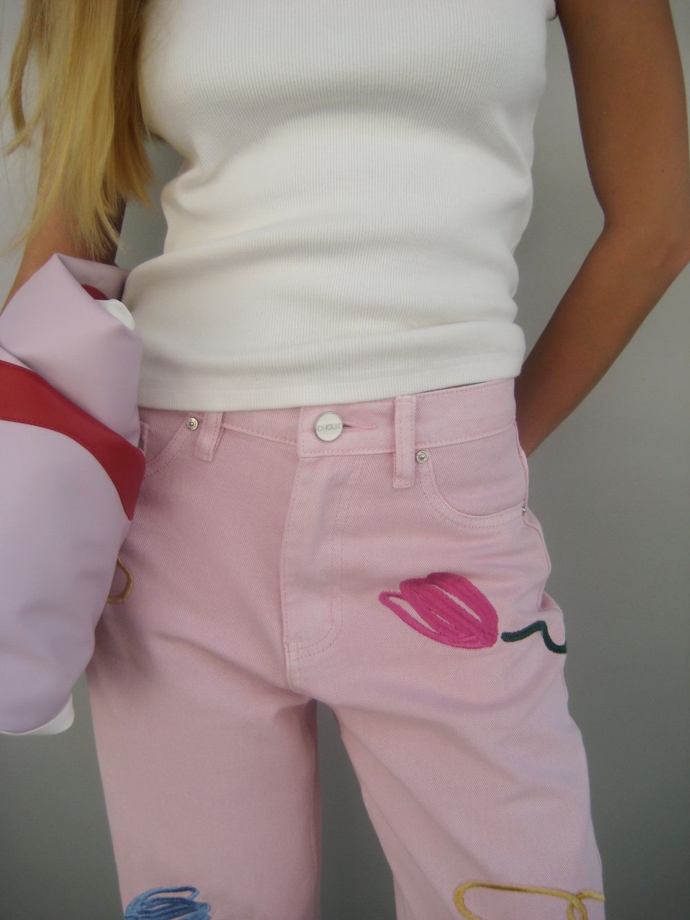 Джинсы с вышивкой (Brunch Basket), светло-розовые