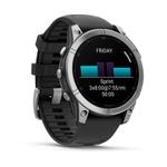Спортивные часы Garmin fenix E, 47 мм, AMOLED, серебристый безель, чёрный силиконовый ремешок Безель из нержавеющей стали, AMOLED-дисплей со стеклом Gorilla Glass. Ремешок с классической застёжкой — на запястье обхватом 125–208 мм
