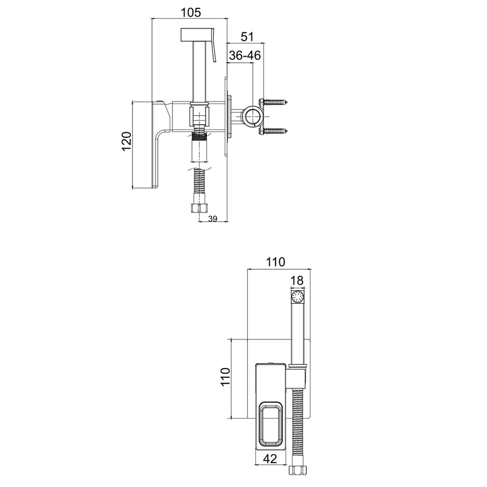 Смеситель с гигиенической лейкой 35к G7217-6 GAPPO встраиваемый, ЧЕРНЫЙ