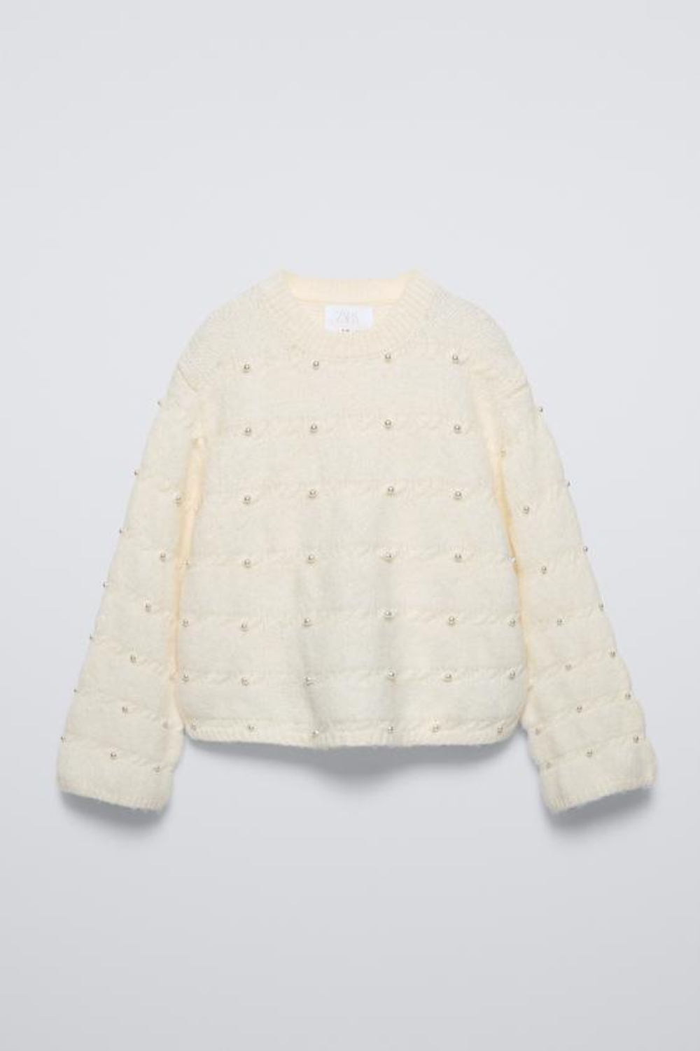 ZARA СВИТЕР С БУСИНАМИ, БЕЛЫЙ