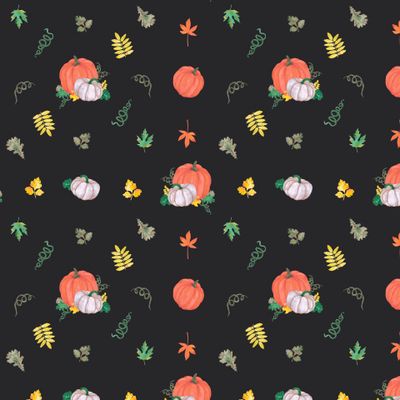 Тыквы с осенними листьями на темном фоне