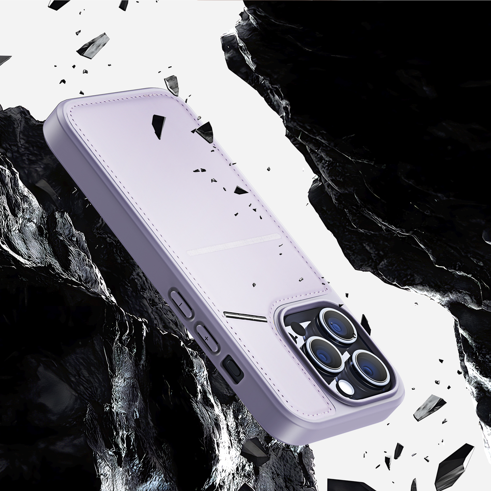 Чехол фиолетового цвета с MagSafe и подставкой-картхолдером от Dux Ducis для iPhone 13 Pro, серия Rafi II Mag Series