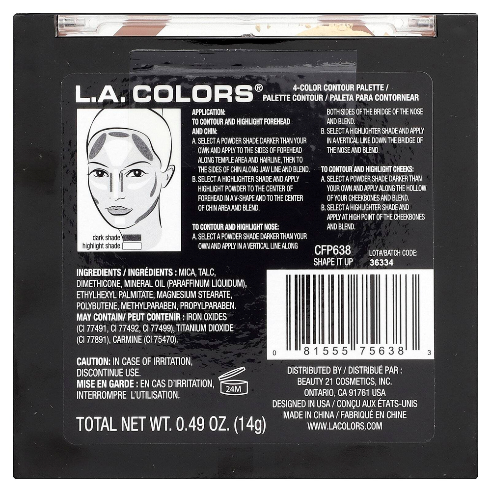 L.A. Colors, Sculpt + Contour, палитра для контурирования из 4 оттенков, CPF638 Shape It Up, 14 г (0,49 унции)