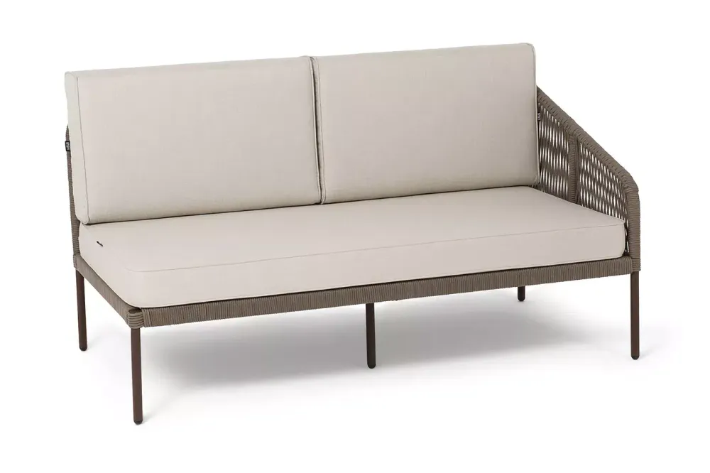 "Канны" левый модуль плетеный из роупа, каркас алюминий коричневый (RAL8016) муар, роуп коричневый круглый, ткань бежевая 035