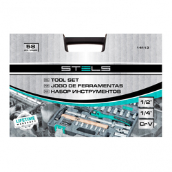 Набор инструментов, 1/2", Cr-V, S2, усиленный кейс, 58 предметов Stels