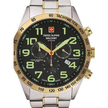 С браслетом Мужские наручные часы с серебряным браслетом Swiss Alpine Military 7040.9144 chrono 45mm 10ATM