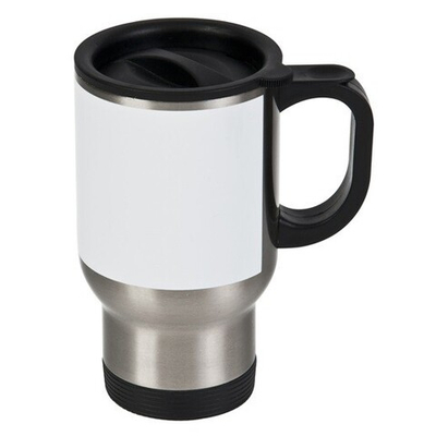 Кружка автомобильная 480мл (металл, цвет серебро) с белым полем для нанесения