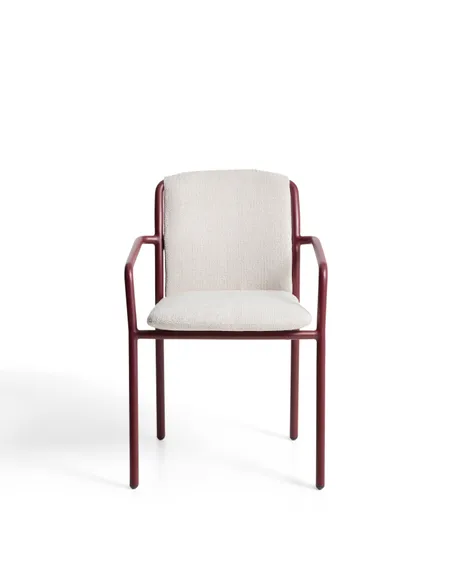 Уличный стул Linosa из бордового алюминия с бежевой подушкой