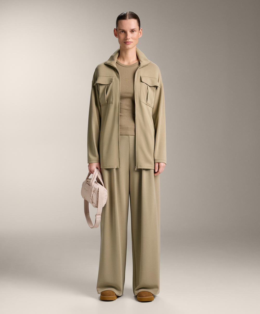 Oysho Футболка с короткими рукавами в рубчик из хлопка и модала, бежево-зеленый