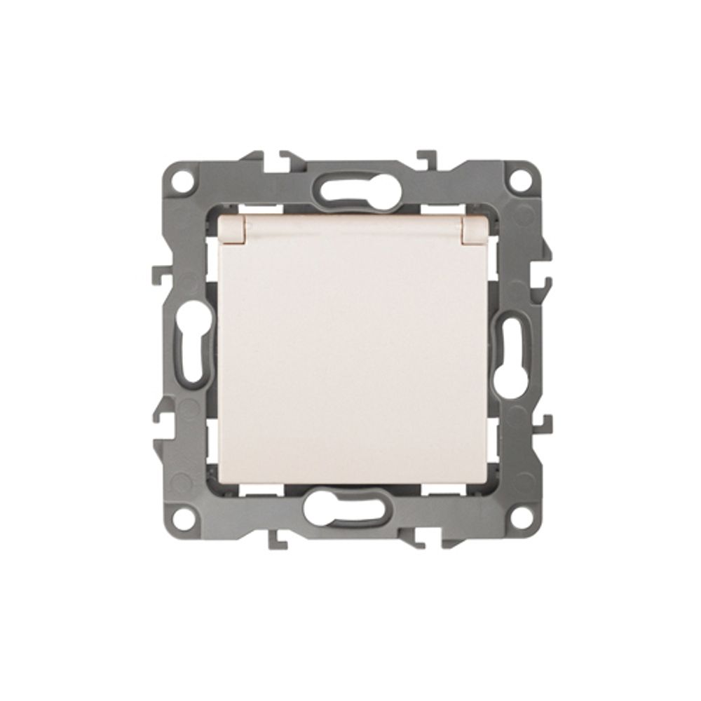 12-2103-02 ЭРА Розетка 2P+E Schuko со шторками с крышкой, 16A-250В, IP20, Эра12, слоновая кость (10/ | Эра 12 Слоновая кость