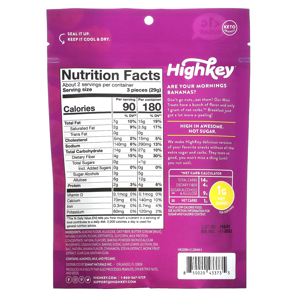 HighKey, мягкие запеченные мини-печенья, со вкусом банана и орехов, 57 г (2 унции)