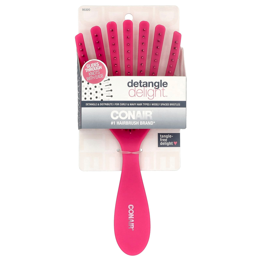 Conair, Detangle Delight™, расческа для вьющихся и волнистых волос, розовый, 1 шт.