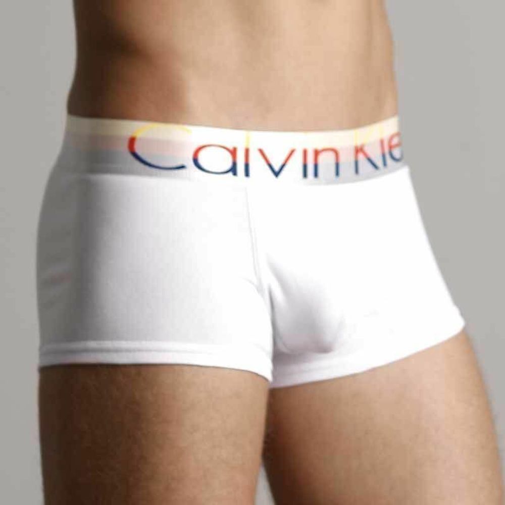 Мужские трусы боксеры белые с разноцветной резинкой Calvin Klein Steel Multicolor Boxer White