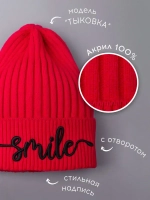 Шапка для девочки осенняя, вязаная, красная