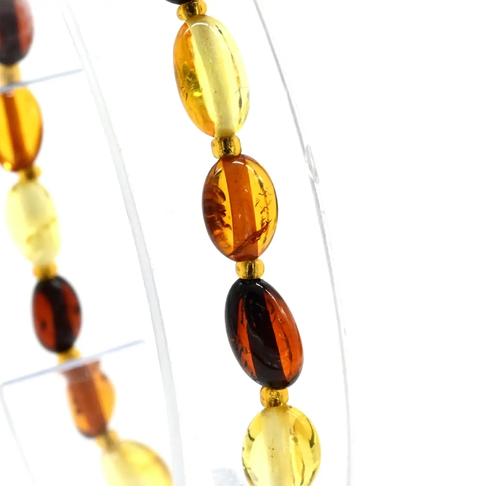 Браслет янтарный с бисером галтовка 7*8мм цв.лимонный, светло-коньячный, коньячный, 17см