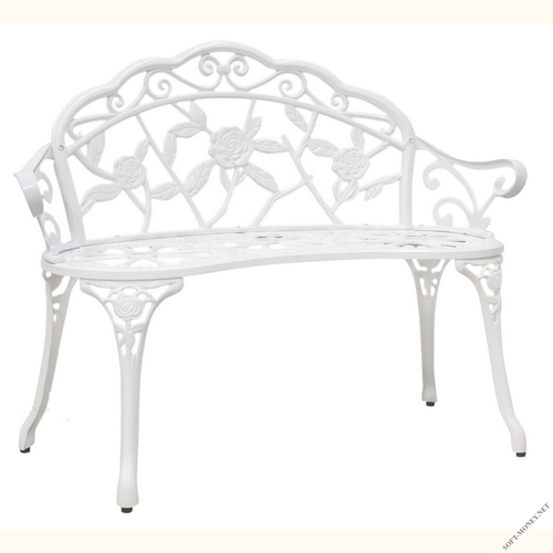 Скамейка уличная из литого алюминия АНТИЧНАЯ РОЗА двухместная для сада — Белый