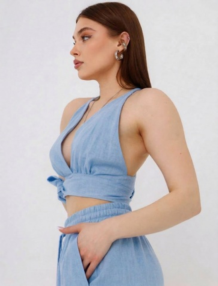 Топ лен, голубой