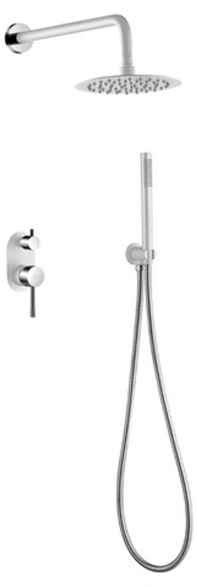 Смеситель встроенный + верхний+ ручной душ Uno. Белый Хром