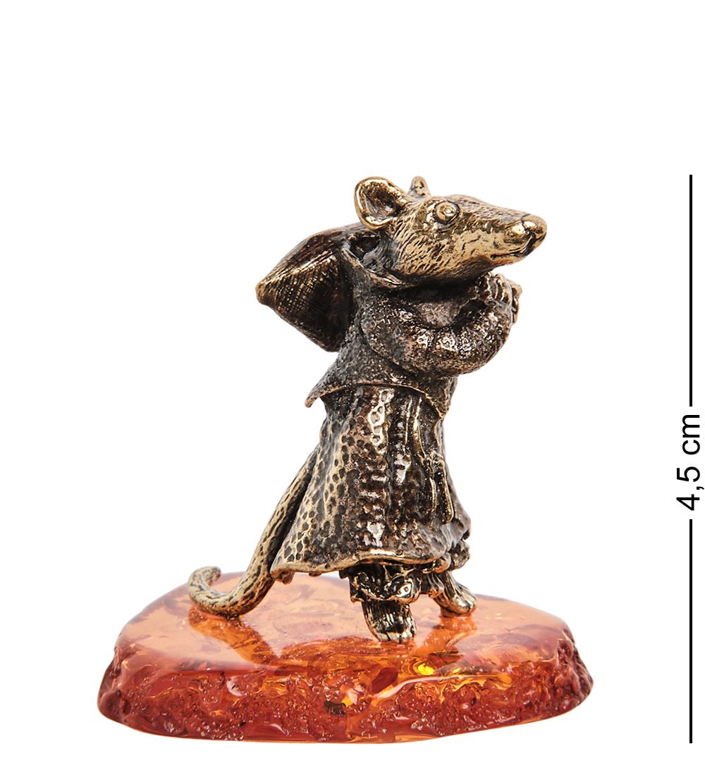 Народные промыслы AM-1119 Фигурка «Мышь Цыганка» (латунь, янтарь)