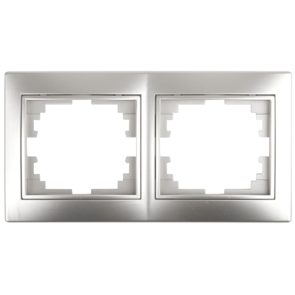 Рамка для розеток и выключателей Intro Plano 1-502-03 на 2 поста горизонтальная, СУ, алюминий