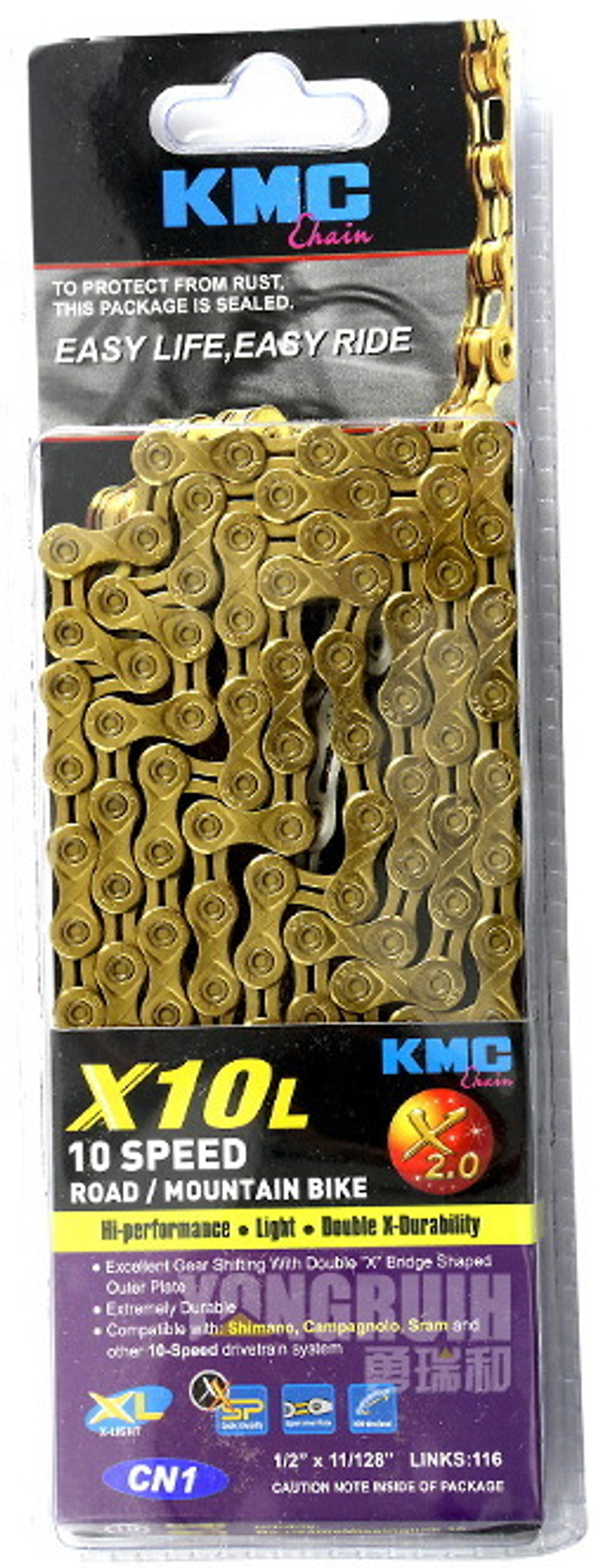 Цепь KMC X10L 116 links Ti-N (Gold)