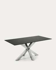 Argo Стол обеденный с ножками из стали и столешницей из черного стекла 200x100