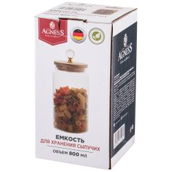 ЕМКОСТЬ ДЛЯ СЫПУЧИХ ПРОДУКТОВ AGNESS "KRISTALL" 750 МЛ ДИАМЕТР=9 СМ. ВЫСОТА=19 СМ ЦВЕТ:ПРОЗРАЧНЫЙ