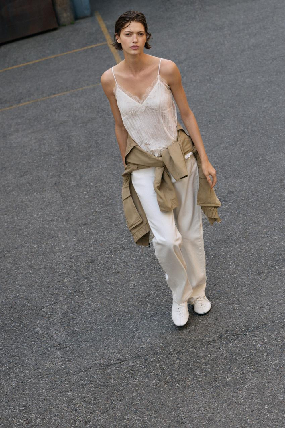 ZARA ТОП В БЕЛЬЕВОМ СТИЛЕ ИЗ ЖАТОЙ ТКАНИ, ЭКРЮ