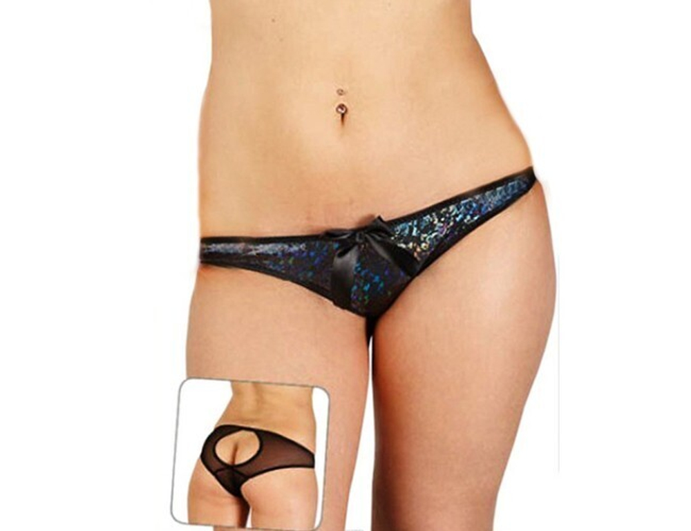 Блестящие трусики-слипы с пикантным вырезом сзади (44) (Цвет: черный)