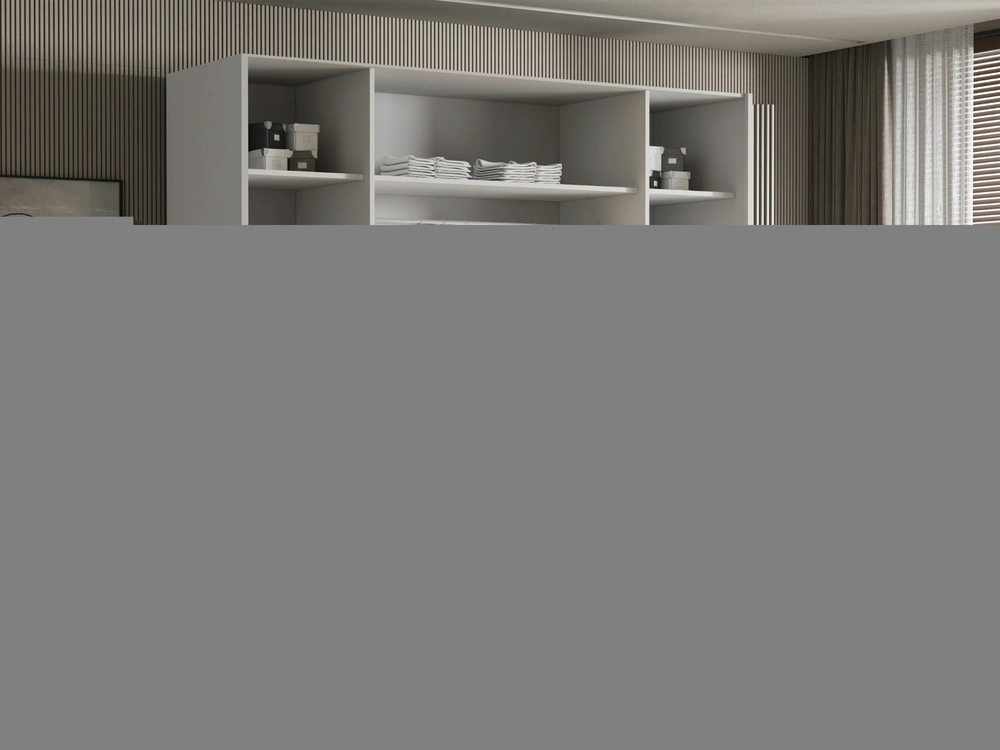 Распашной четырехсекционный шкаф Эмма (с 2 зеркалами и 2 ящиками) c черными ручками Белый снег 8685 BS  240*60*220