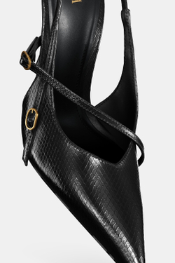 ZARA ТУФЛИ НА ВЫСОКОМ КАБЛУКЕ С РЕМЕШКАМИ И ПРЯЖКАМИ, ЧЕРНЫЙ