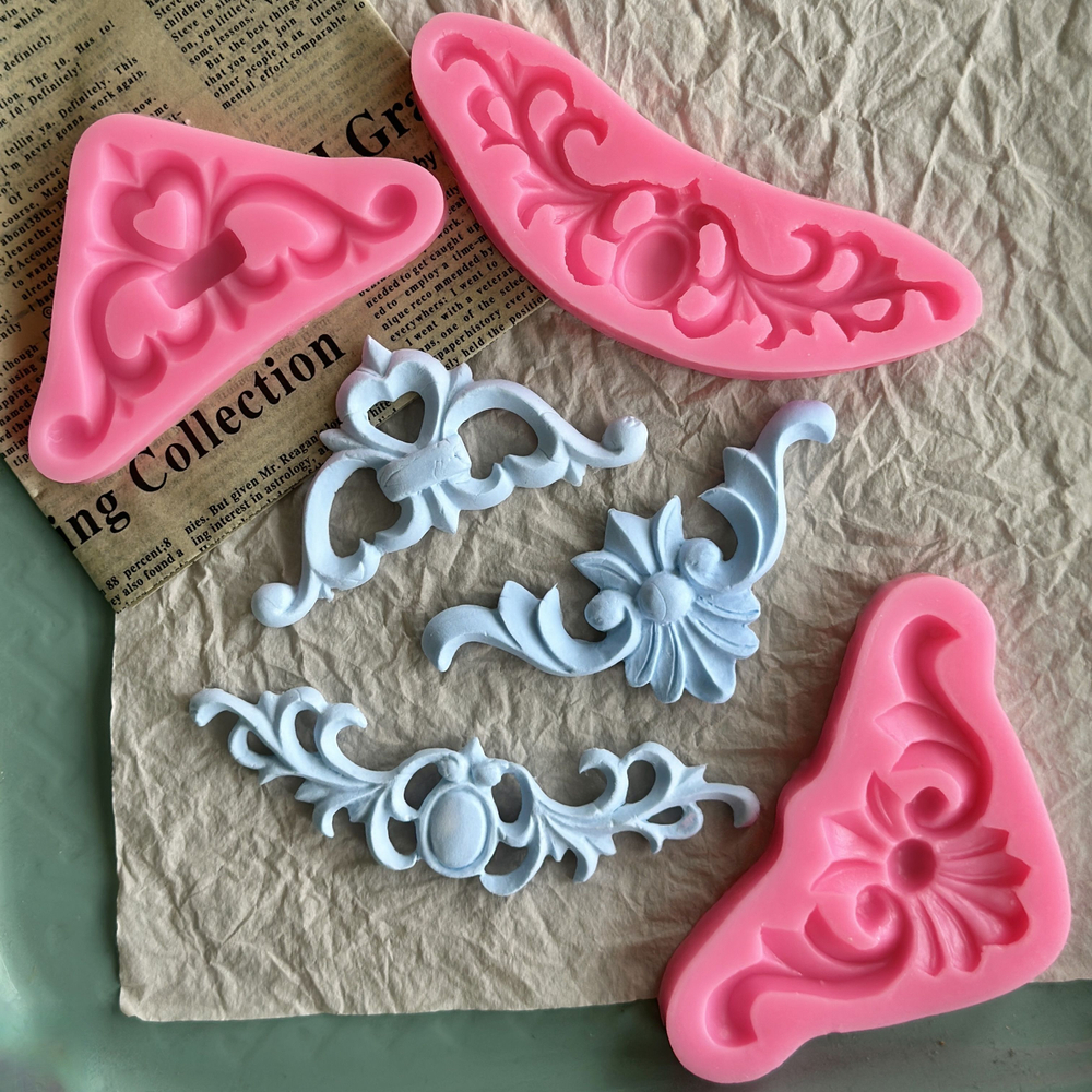 Молды силиконовые для творчества "Набор 3 молда. Лепнина 2" / Форма для лепки из полимерной глины вензели, для мыла и воска / Форма для мыла