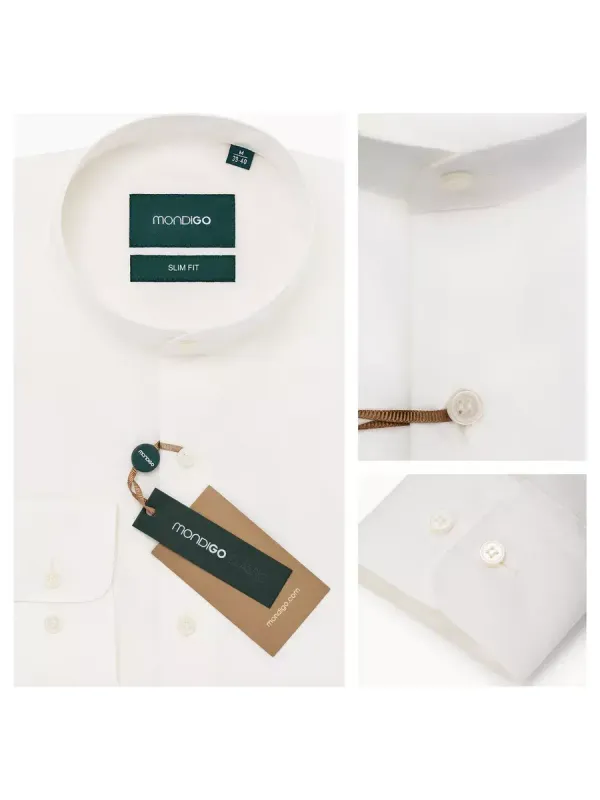 Рубашка с воротником-стойкой SLIM FIT с длинным рукавом, молочная